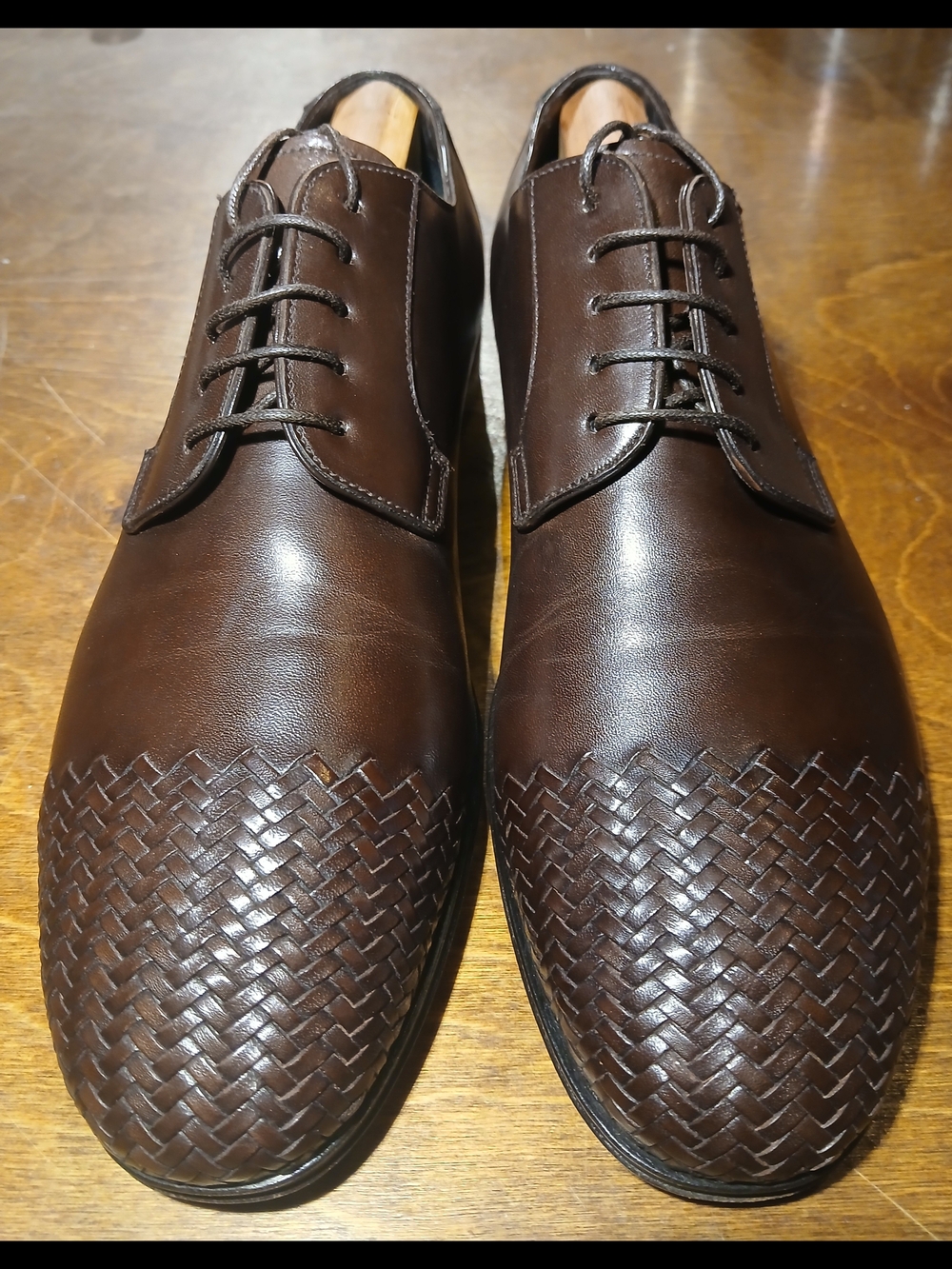 Brioni Dark Brown Woven-Toe Leather Derby Shoes US9